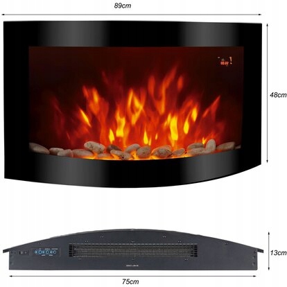 Nástenný krb s funkciou vykurovania El Fuego čierny 2000 W 89 x 48 x 13,5 cm